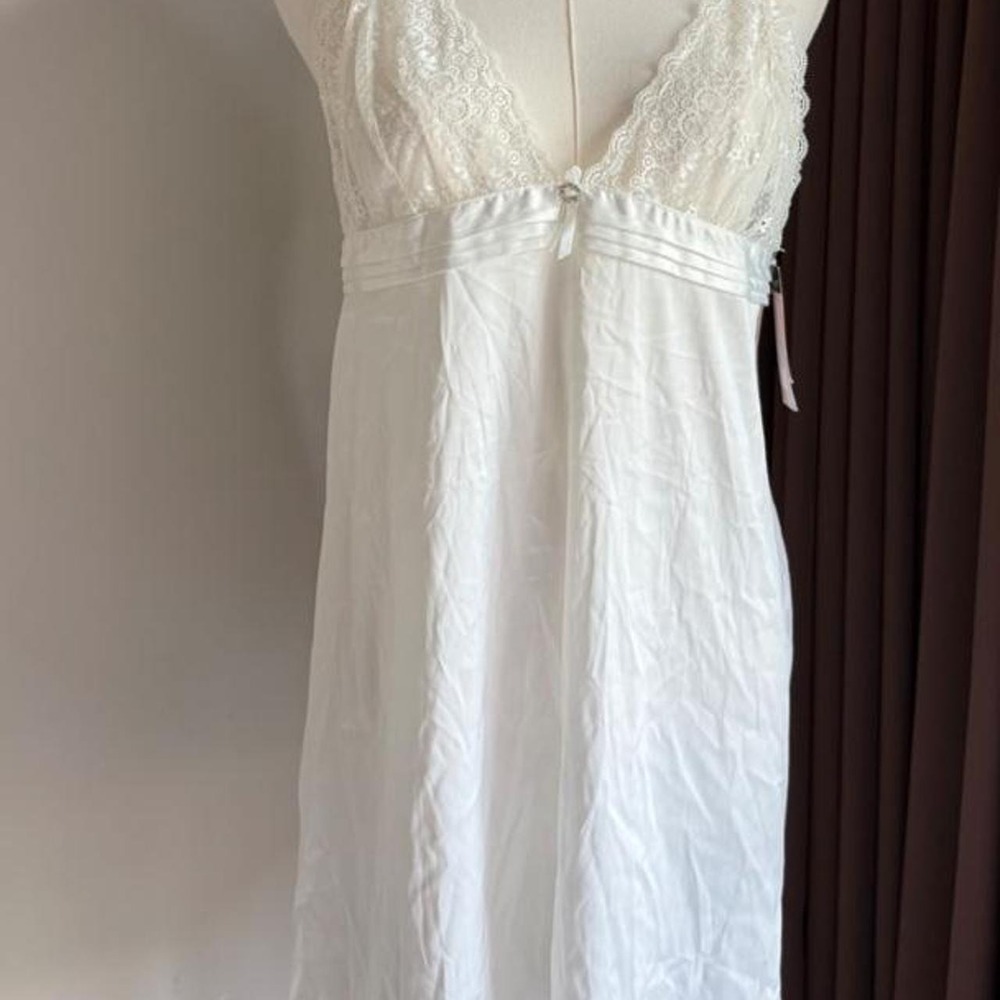 iCollection White Lace Lingerie Slip Dress Satin Trim Chemise 7936 XL NEW